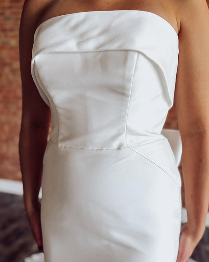 Satin Strapless Bowknot Wedding Dresses Mermaid Sweetheart Wedding Gowns for Bride HE1117