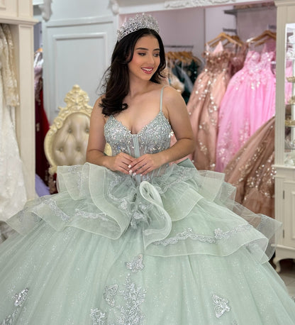 Vestidos de quinceañera con hombros descubiertos, tul princesa, apliques, vestidos de quinceañera HE530