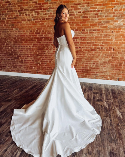 Women's Sweetheart Mermaid Satin Wedding Dresses Boho Wedding Gowns for Bride HE1124