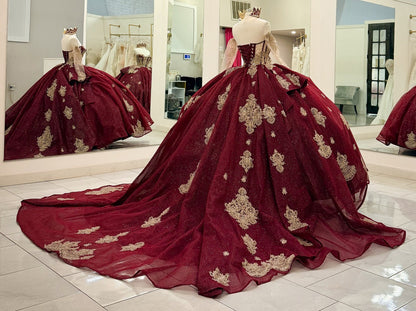 Long Sleeves Lace Appliqued Corset Sweet 16 Quinceanera Dresses for Birthday HE968