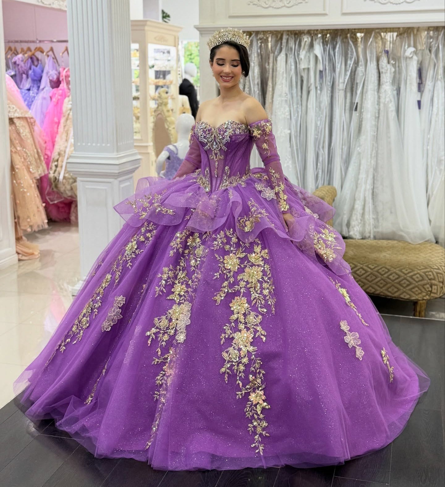 Sweetheart Ball Gown Princess Sweet 16 Quinceanera Dresses with Detachable Sleeves HE1004