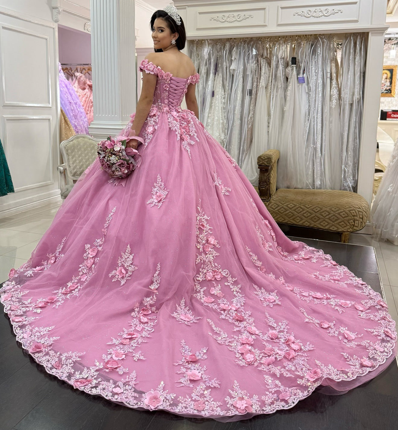 Off Shoulder Tulle Appliqued Gorgeous Sweet 16 Quinceanera Dresses for Birthday Party HE1047