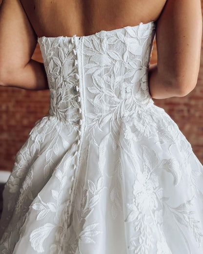 Tulle Appliqued Beach Wedding Dresses A Line Sweetheart Boho Wedding Gowns for Bride HE1126