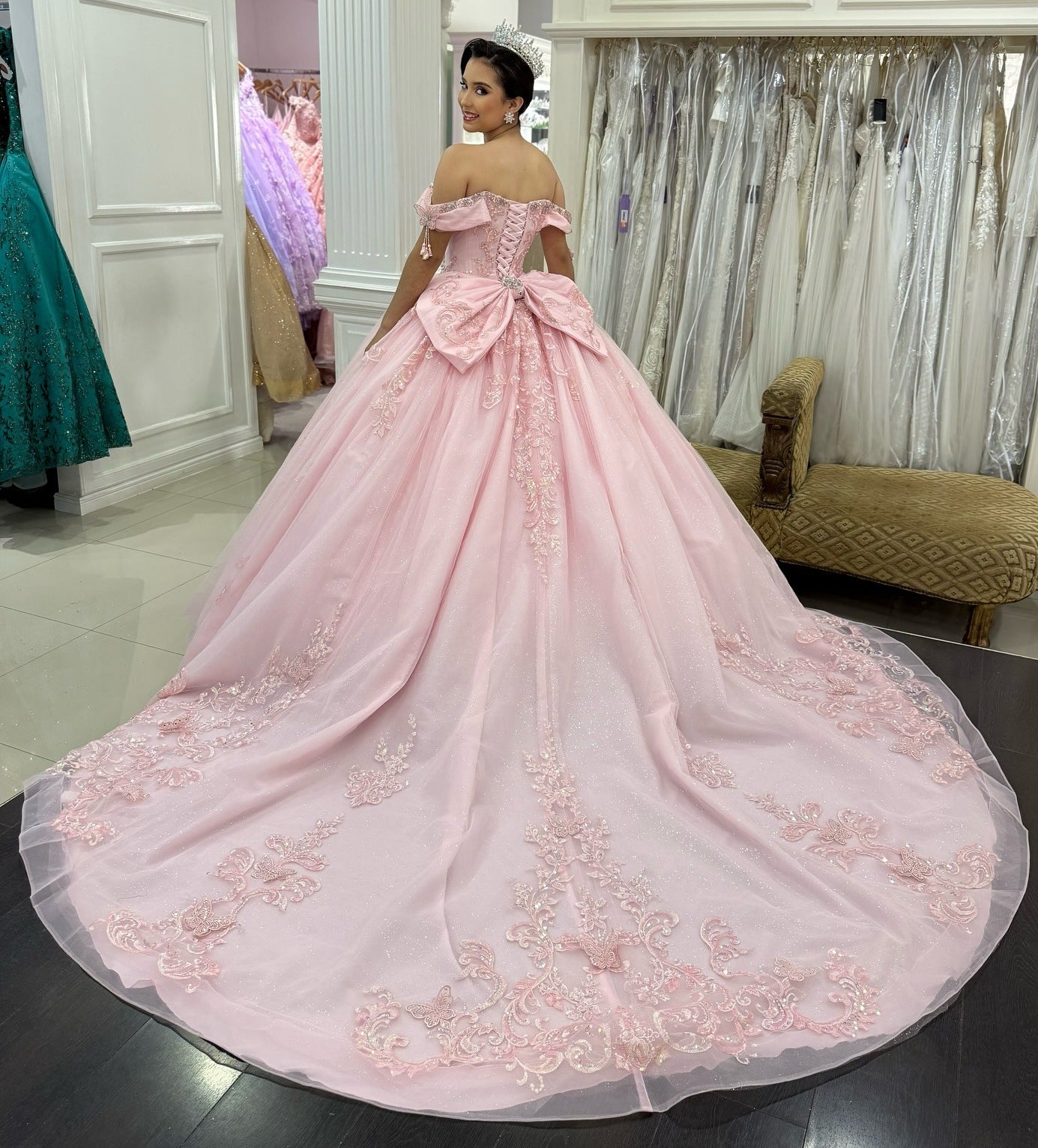 Princess Ball Gown Tulle Appliqued Corset Quinceanera Dresses for Sweet 16 Party HE1048