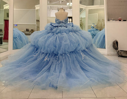 Vestidos de quinceañera con hombros descubiertos, tul princesa, apliques, vestidos de quinceañera HE530