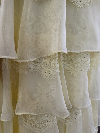 A Line Corset Sweetheart Chiffon Long Prom Dresses Lace Ruffled Party Gowns for Women HE1036