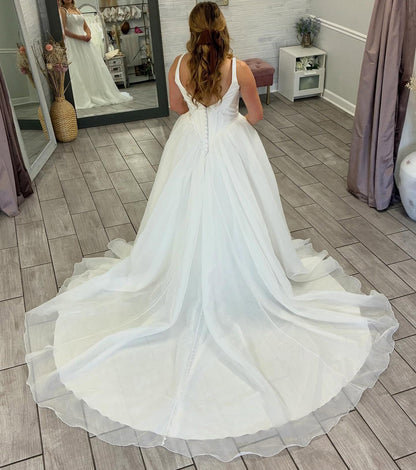 A Line Bridal Wedding Dresses Satin Corset Organza Bride Wedding Gowns for Women HE1450