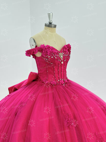 Ball Gown Princess Tulle Appliqued Quinceanera Dresses Sweet 16 Birthday Party Gowns HE1195