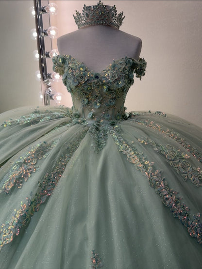 Princess Tulle 3d Flower Quinceanera Dresses Sweet 16 Ruffled Birthday Party Gowns for Women HE1076