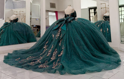 Gorgeous Glittery Tulle Appliqued Quinceanera Dresses Off Shoulder Sweet 16 Party Gowns HE1074