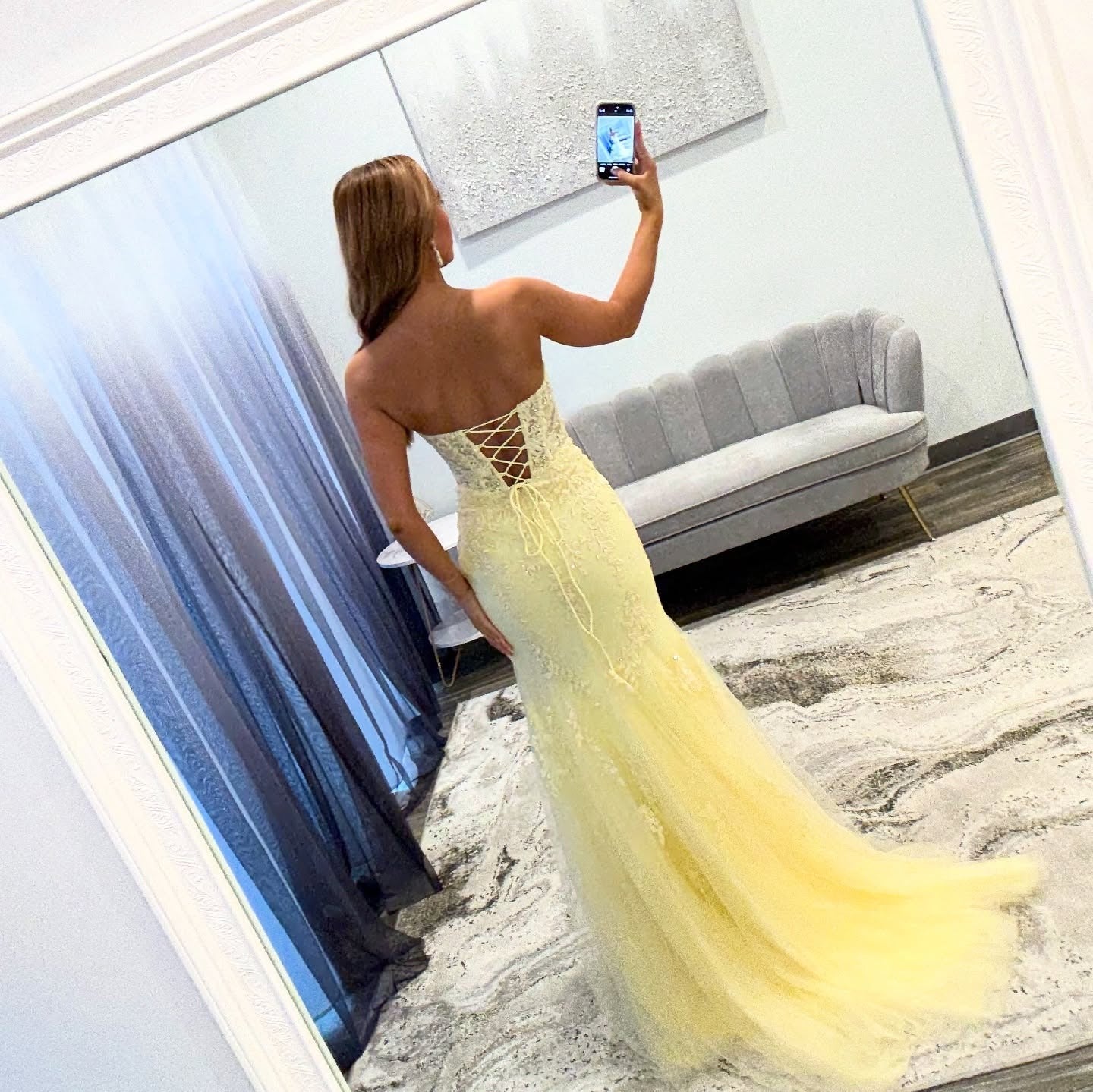 Sweetheart Tulle Lace Appliqued Long Prom Dresses Mermaid Corset Evening Gowns with Split HE1078