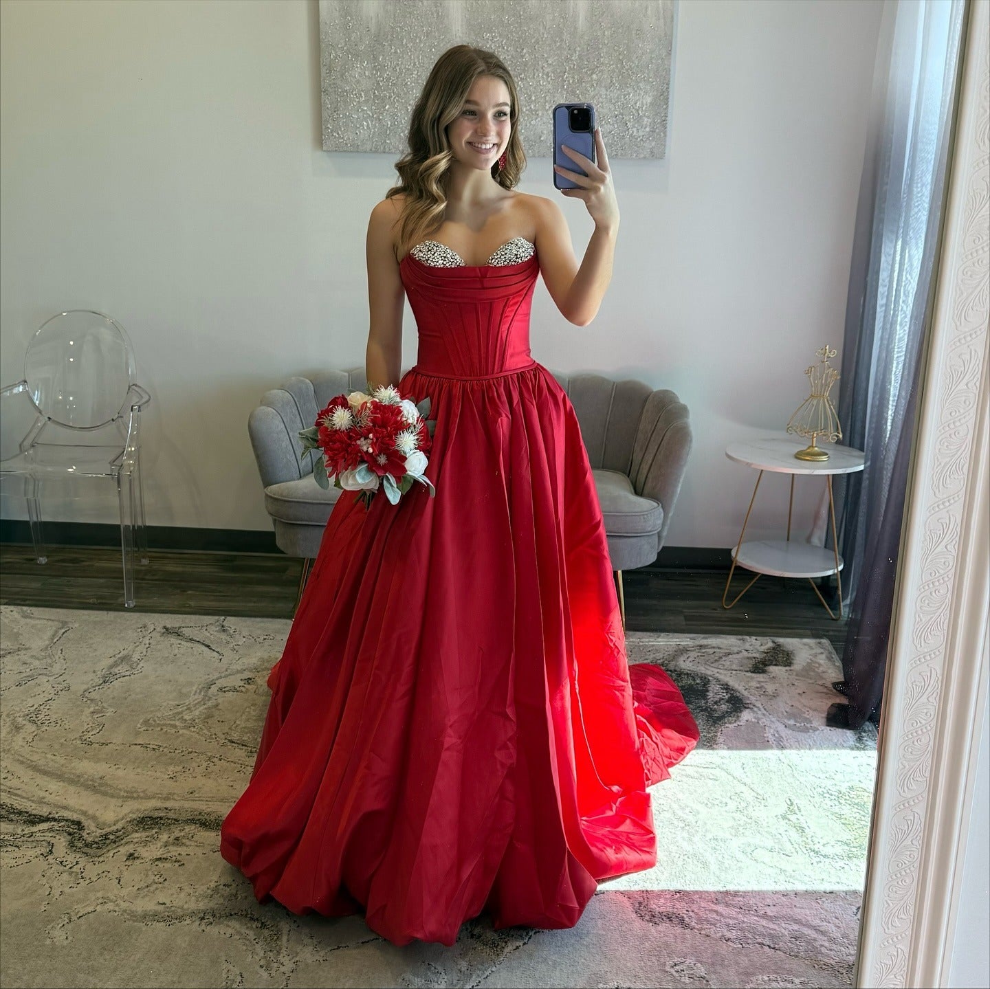 Sweetheart Corset Satin Beaded Prom Dresses Long A Line Strapless Party Gowns for Women HE1081