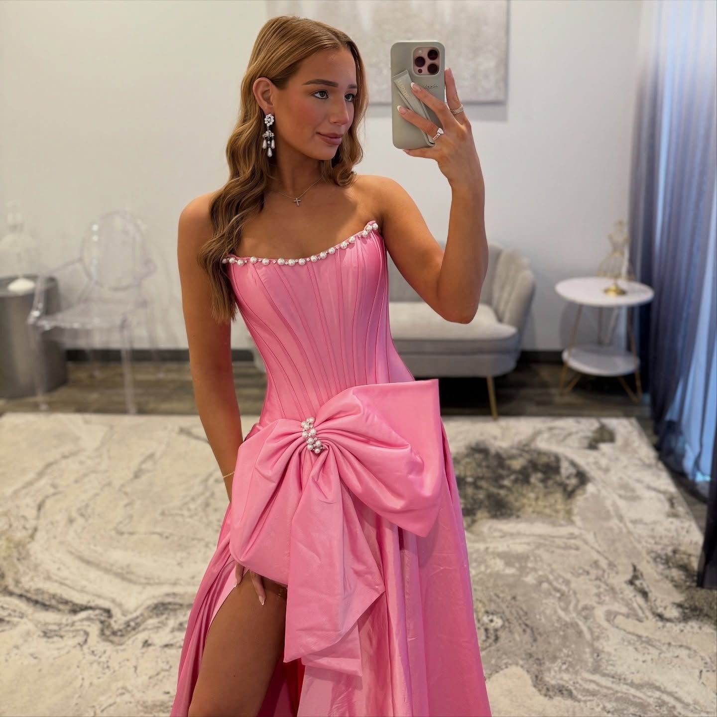 Women's Satin Corset Beaded Prom Dresses Long A Line Formal Party Gowns with Bowknot HE1079