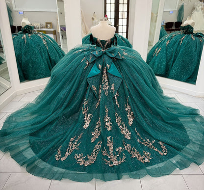 Gorgeous Glittery Tulle Appliqued Quinceanera Dresses Off Shoulder Sweet 16 Party Gowns HE1074