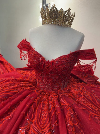 Princess Ball Gown Red Quinceanera Dresses Off Shoulder Sweet 16 Birthday Party Dresses HE1075