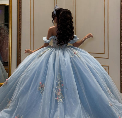 Princess Sweet 16 Quinceanera Dresses Tulle Appliqued Ball Gown Birthday Party Gowns HE1073