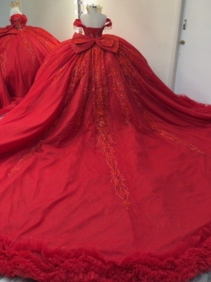Princess Ball Gown Red Quinceanera Dresses Off Shoulder Sweet 16 Birthday Party Dresses HE1075