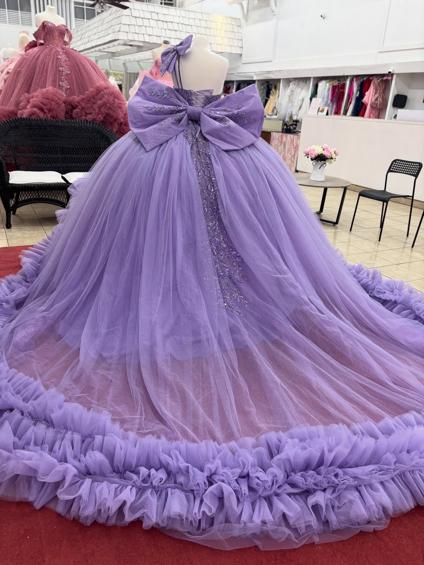 Princess Tulle Ruffled Lilac Quinceanera Dresses Lace Beaded Birthday Party Gowns HE1217