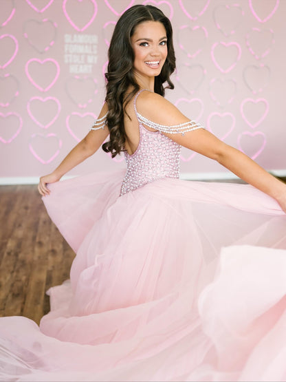 A Line Chiffon Sweetheart Crystal Beaded Long Prom Dresses for Women HE1092