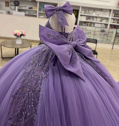 Princess Tulle Ruffled Lilac Quinceanera Dresses Lace Beaded Birthday Party Gowns HE1217