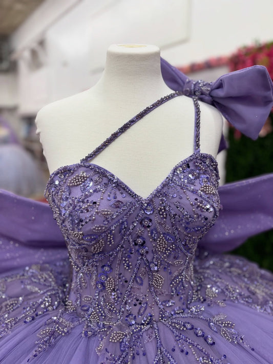 Princess Tulle Ruffled Lilac Quinceanera Dresses Lace Beaded Birthday Party Gowns HE1217