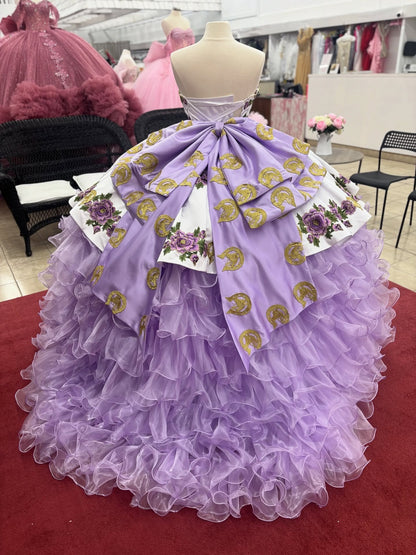Sweetheart Ball Gown Lilac Quinceanera Dresses Tulle Ruffled Flower Sweet 16 Party Dress HE1215