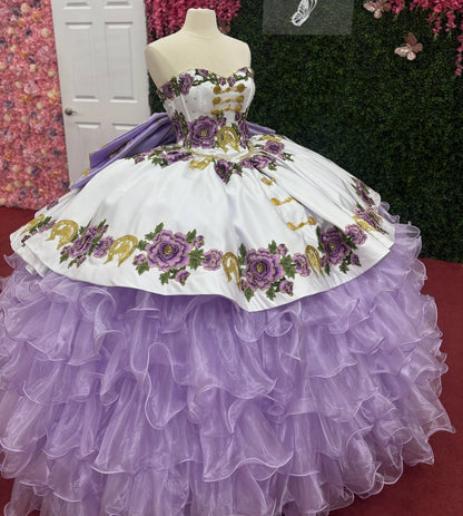 Sweetheart Ball Gown Lilac Quinceanera Dresses Tulle Ruffled Flower Sweet 16 Party Dress HE1215