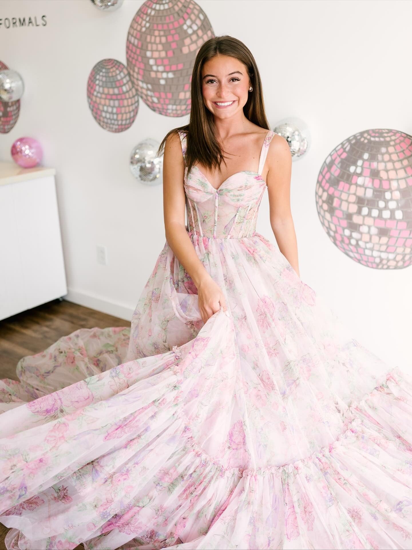 Women's Chiffon Floral Print A Line Long Prom Dresses Sweetheart Formal Evening Gowns HE1099