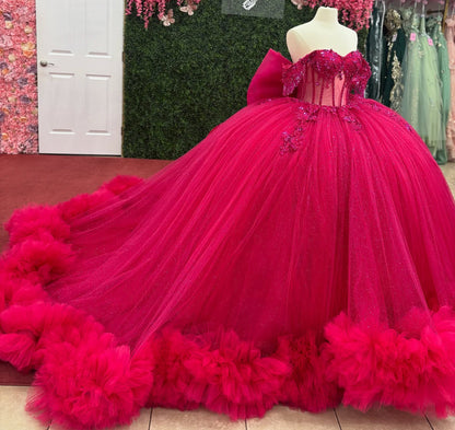 Ball Gown Tulle Corset Beaded Quinceanera Dresses Off Shoulder Party Gown for Sweet 16 HE1216