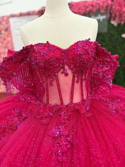 Ball Gown Tulle Corset Beaded Quinceanera Dresses Off Shoulder Party Gown for Sweet 16 HE1216