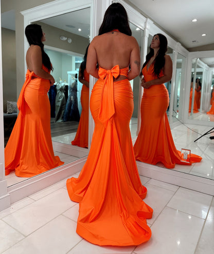 Satin V Neck Prom Dresses Long Mermaid Sexy Backless Formal Evening Gowns HE1134