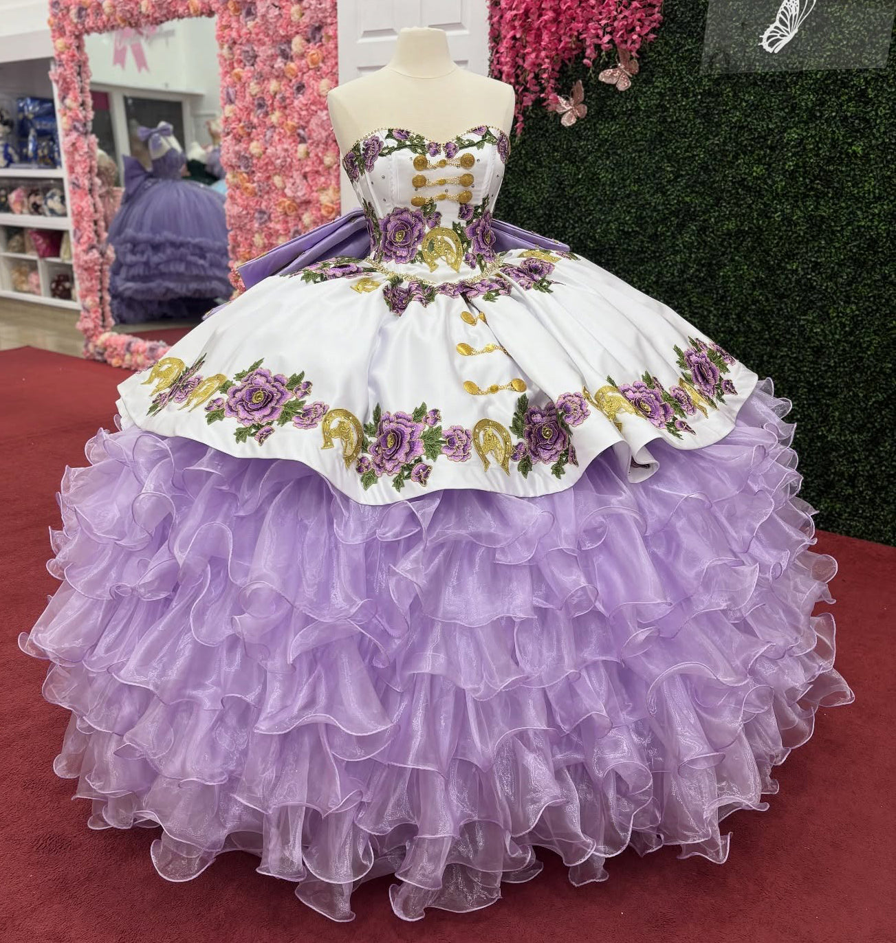 Sweetheart Ball Gown Lilac Quinceanera Dresses Tulle Ruffled Flower Sweet 16 Party Dress HE1215
