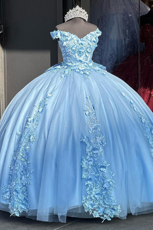 HE054-Gergeous Lace Beaded Appliques Quinceanera Dresses Off Shoulder Ball Gowns Sweet 16 Birthday Party Dress