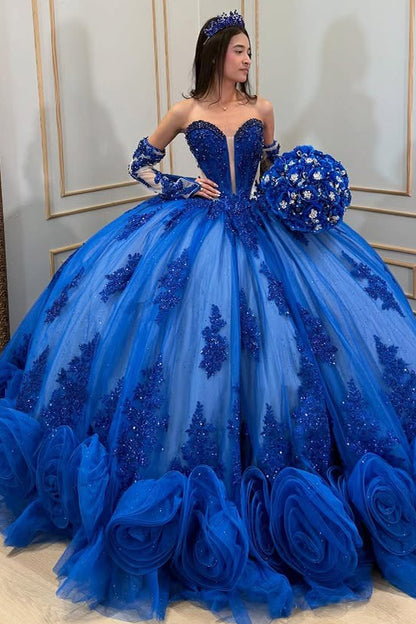 HE049-Gorgeous Ball Gown Quinceanera Dresses Sweetheart Tulle Lace Appliques Birthday Party Gowns for Sweet 16