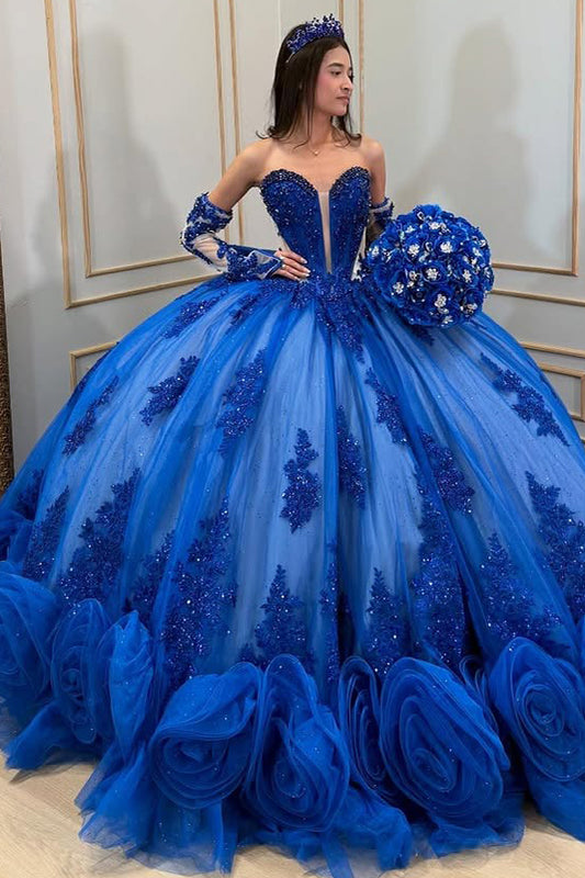 HE049-Gorgeous Ball Gown Quinceanera Dresses Sweetheart Tulle Lace Appliques Birthday Party Gowns for Sweet 16