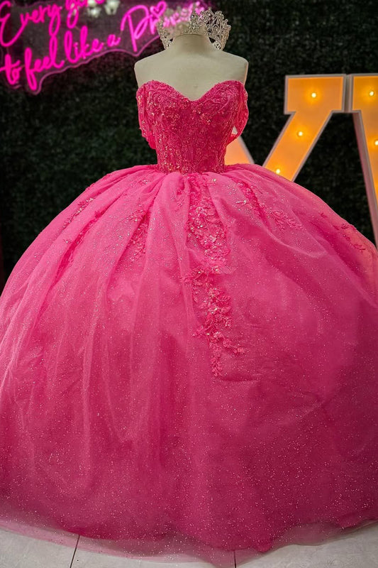 HE312-Gorgeous Off Shoulder Quinceanera Dresses Glittery Tulle Appliques Sweet 16 Party Gowns Princess Ball Gown Birthday Dresses