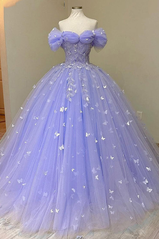 Princess Tulle Sweet 16 Quinceanera Dresses 3D Butterfly Prom Gowns HE448
