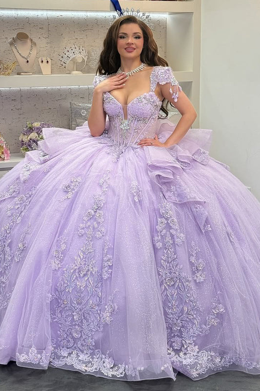 Lilac Sweetheart Quinceanera Dresses Tulle Lace Appliqued Sweet 16 Party Gowns HE233