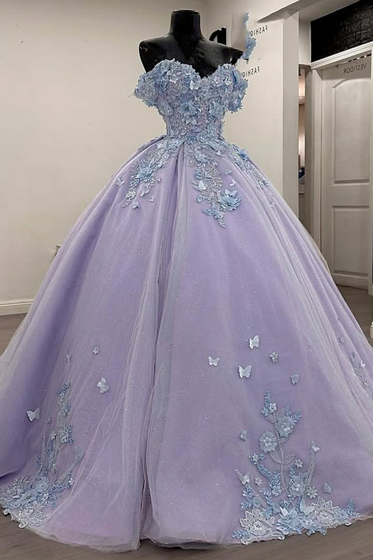 Gorgeous Lilac Quinceanera Dresses for Sweet 16 Tulle Appliqued Prom Gowns HE446