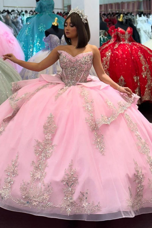 Vestidos de quinceañera con hombros descubiertos, tul princesa, apliques, vestidos de quinceañera HE530