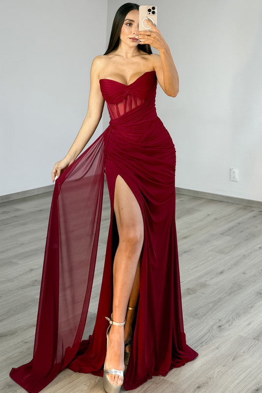 HE358-Strapless Chiffon Long Prom Dresses Sweetheart Mermaid Evening Gowns Plus Size Party Dresses for Women