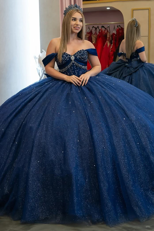 Vestidos de quinceañera con hombros descubiertos, tul princesa, apliques, vestidos de quinceañera HE530