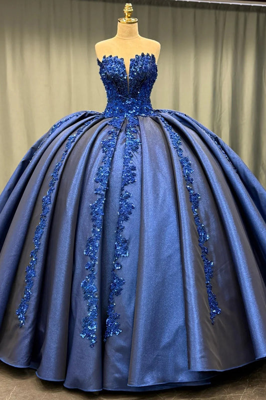 HE172-Vestido de quinceañera de princesa con cuentas y encaje satinado, vestido de baile con escote corazón, hermoso vestido de fiesta para dulces 16