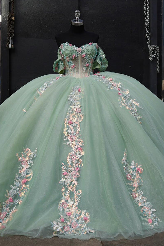 Vestidos de quinceañera con hombros descubiertos y apliques de tul, vestidos de fiesta HE515