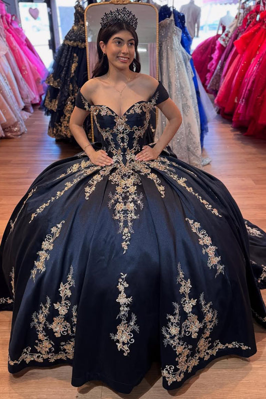 HE372-Ball Gown Princess Quinceanera Dresses Off Shoulder Tulle Appliques Sweet 16 Birthday Party Dresses