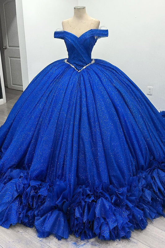 Vestidos de quinceañera con tul brillante, vestidos de fiesta de graduación real HE442