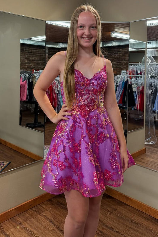 Vestidos de fiesta con escote en V y corte en A con apliques de encaje HE565