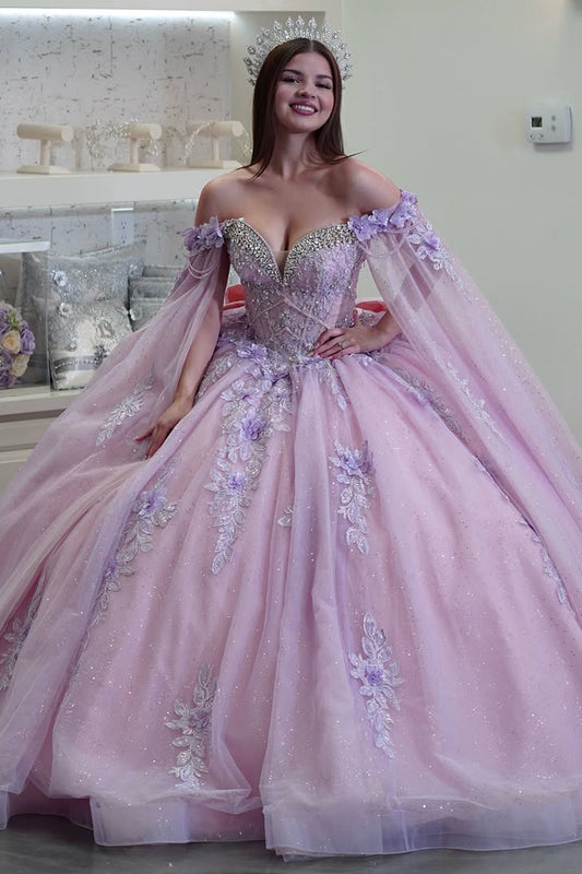HE374-Off Shoulder Lilac Quinceanera Dresses Tulle Appliques Prom Gowns Princess Sweet 16 Party Dresses