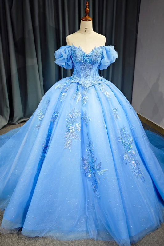 HE280-Off Shoulder Princess Quinceanera Dresses Tulle Lace Appliques Birthday Party Dress Ball Gown Sweet 16 Dresses