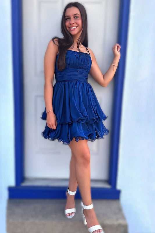 A Line Knee Length Organza Ruffles Homecoming Dresses for Juniors HE558